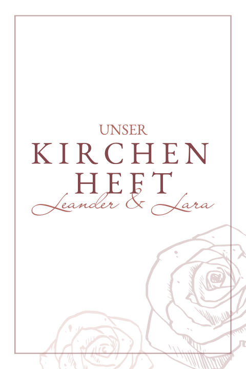 Klassisches weißes Kirchenheft mit Rosen und Rahmen in rot