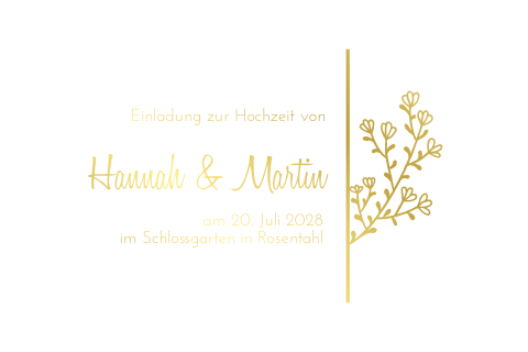 Extravagante Hochzeitskarte in weiß mit Goldveredlung und Blume