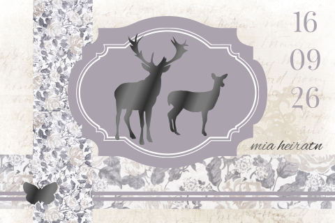 Bayerische Hochzeitskarte im Vintage Stil mit Hirsch + Schmetterlingen