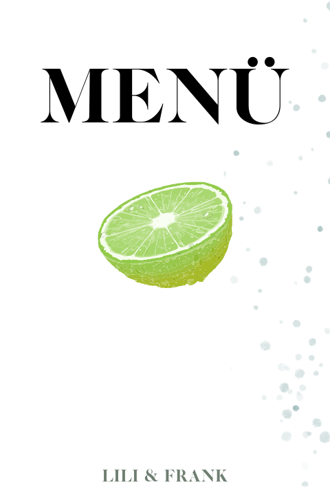 Klassische, weiße Speisekarte mit Limette und Sukkulente