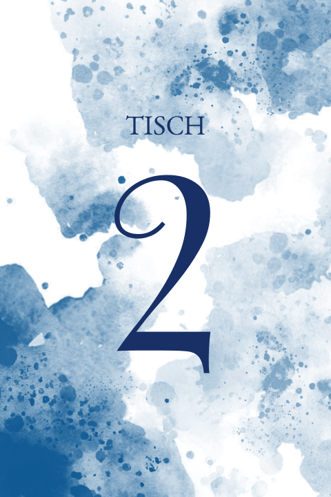 Tischnummer zur Hochzeit in Aquarell blau weiß im Hochformat