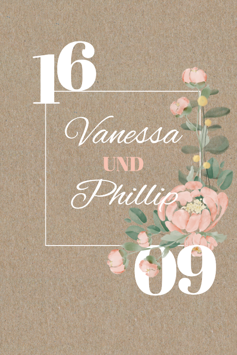 Hochzeitskarte im zarten Look mit Blumenbouque in rosé aus Kraftpapier