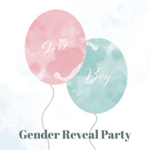 Süße Gender Reveal Einladungskarte mit Ballons in Blau und Rosa
