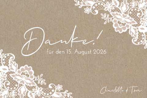 Danksagungskarte aus Kraftpapier mit weißer Spitze 