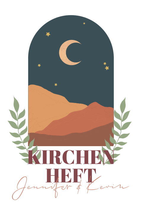 Kirchenheft als Klappkarte im Boho Stil mit Mond und Zweigen
