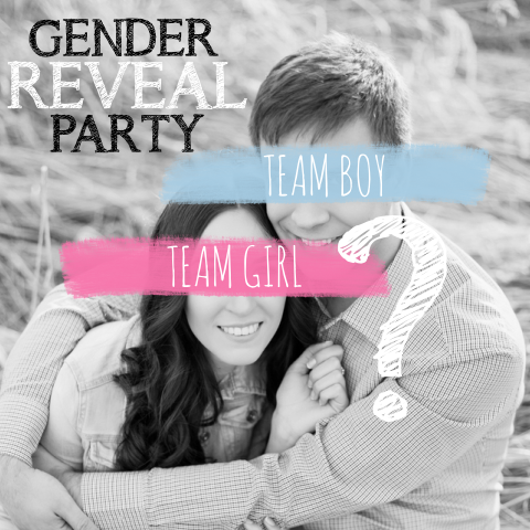 Quadratische Gender Reveal Einladungskarte mit Boy or Girl Frage
