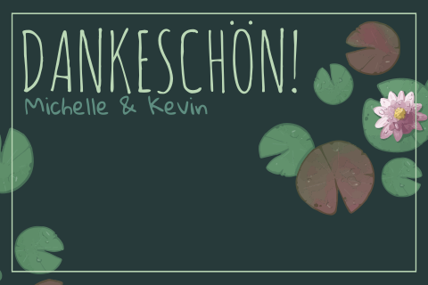 Schlichte Danksagung in grün mit Seerosen auf Wasser