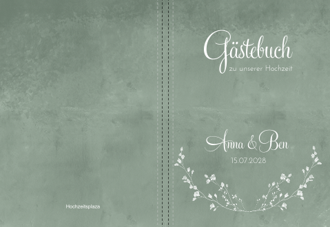 Grünes Gästebuch für die Hochzeit im Vintage-Look mit zarten Blumen