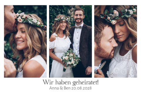 Schlichte Wir haben ja gesagt Karte zur Hochzeit mit Rahmen und Fotos