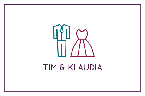 Moderne Hochzeitskarte in weiß mit Brautpaar Icons und Rahmen