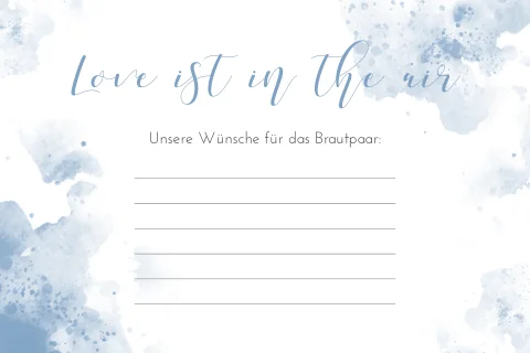 Ballonkarte zur Hochzeit "Love is in the air" mit blauem Aquarell