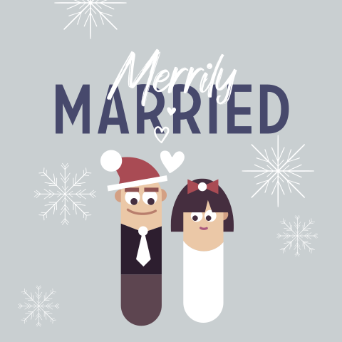 Lustige Dankeskarte zur Hochzeit in blau mit weihnachtlichen Icons