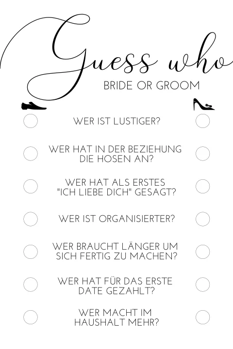 Schlichtes Ratespiel zur Unterhaltung auf der Hochzeit mit Icons