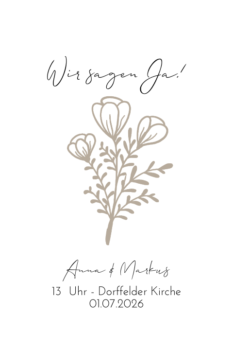 Weiße minimalistische Einladungskarte mit beigefarbener Blume