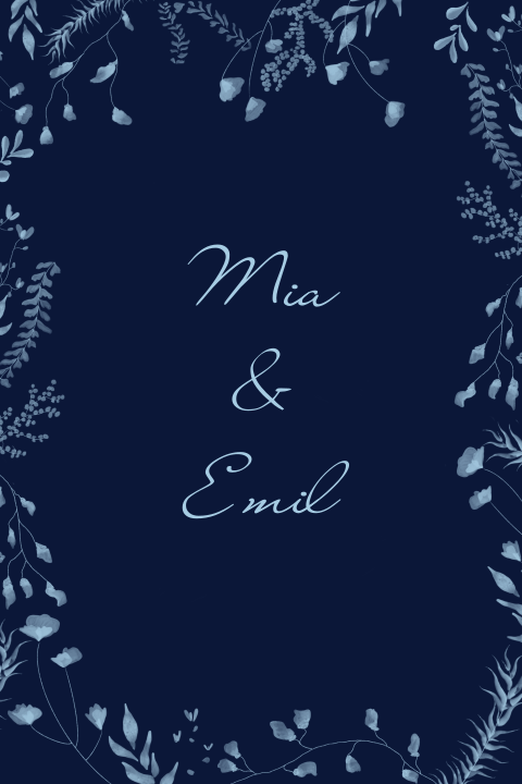 Dunkelblaue Einladungskarte mit abgesetzten Blumenrahmen