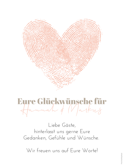 Hinweisschild für Glückwünsche zu Hochzeit mit Fingerabdruck Herz