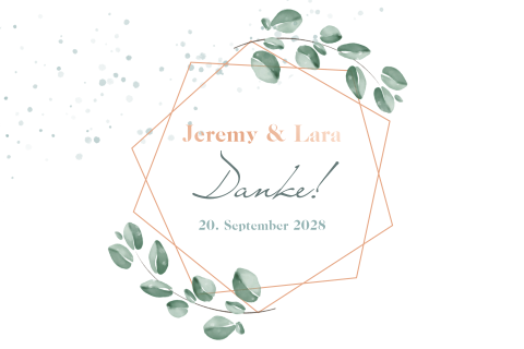 Dankeskarte als Klappkarte mit Rahmen aus Roségoldfolierung + Sprenkel