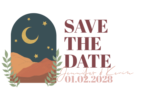 Save the Date Karte im Boho Stil mit Mond und Zweigen