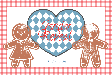 Bayerische Gender Reveal Einladungskarte mit Lebkuchenfiguren