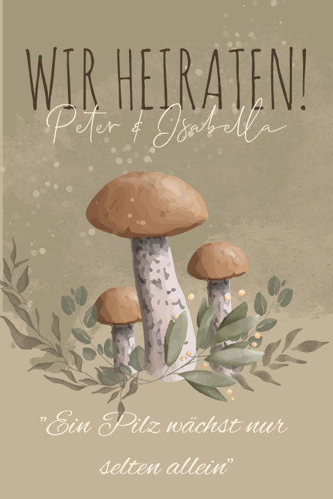 Herbst Einladung zur Hochzeit mit Pilzen, Moos und Greenery Zweigen