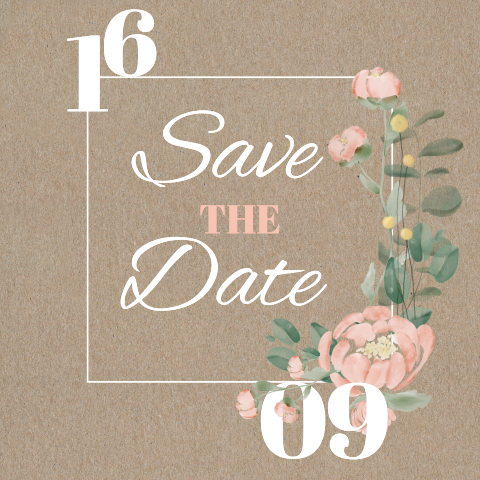 Save the Date Karte mit zarten Akzenten in weiß und rosa