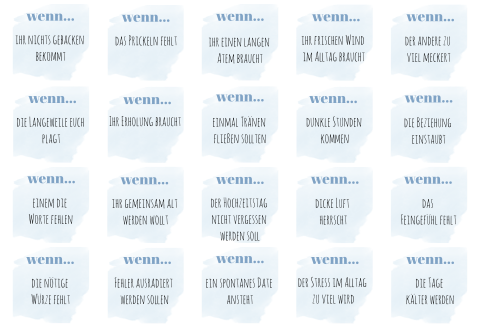 Ehe Notfall Set als Hochzeitsgeschenk mit blauem Aquarellhintergrund