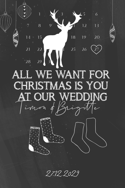 Weihnachtliche Hochzeitseinladung im Schiefertafel Look mit Kalender