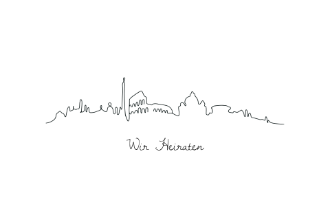 Weiße Hochzeitseinladung mit Rom Skyline im Outline Scribble Look