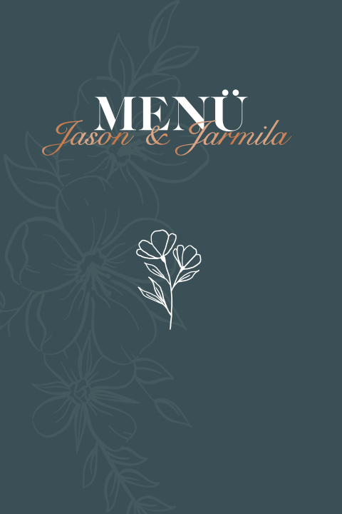 Moderne Menükarte mit zarten Line Art Blumen und Kupferfolie