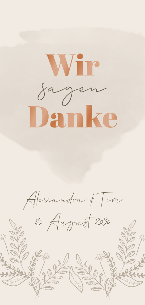 Veredelte florale Boho Dankeskarte zur Hochzeit in beige in Line Art