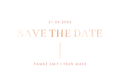 Save the date kaart met roségoudfolie en roze tekst