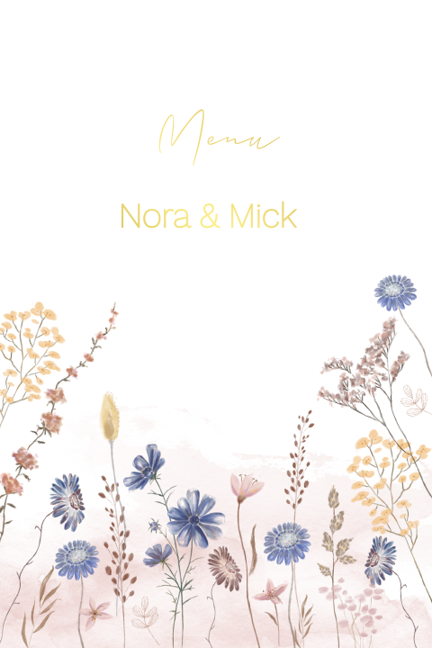 Mooie botanische menukaart met folie en veldbloemen