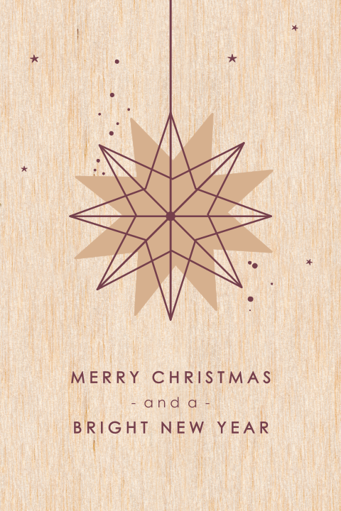 Kerstkaart in echt hout met sterren