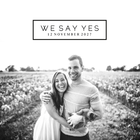 Moderne trouwkaart in zwart wit met grote foto