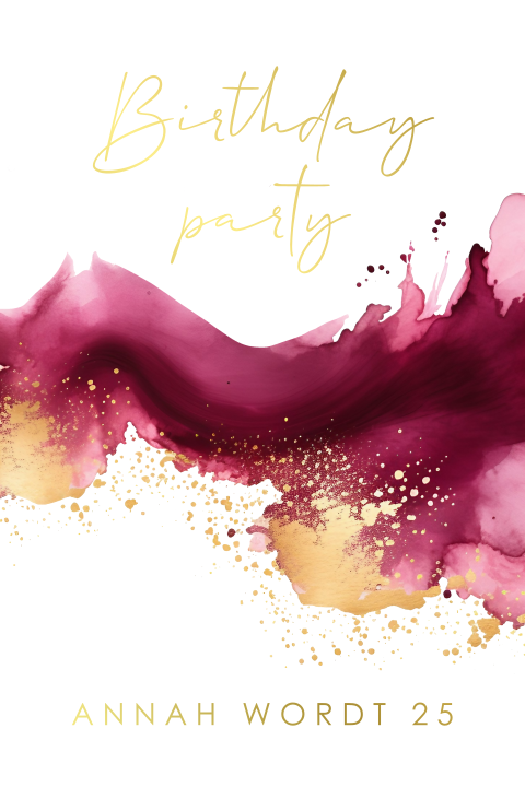 Hippe uitnodiging met waterverf en goudfolie tekst