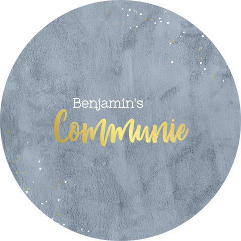 Ronde communiekaart in blauwe velvet-look en goudfolie