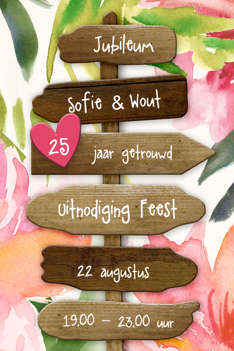Uitnodiging 25 jaar jubileum in thema tropische bloemen