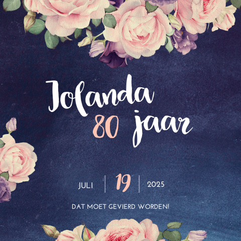 Romantische uitnodiging verjaardag blauw met roze bloemen