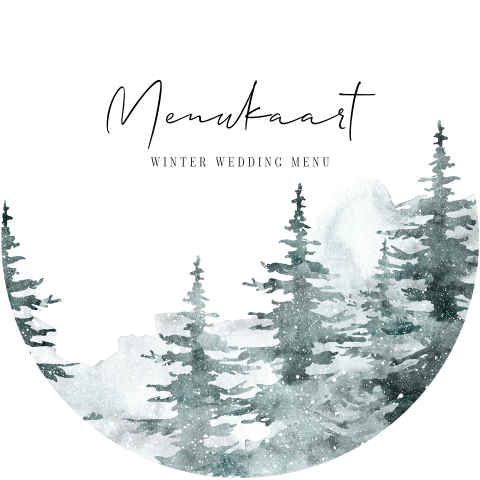 Wintermenukaart met dennenbomen in aquarel