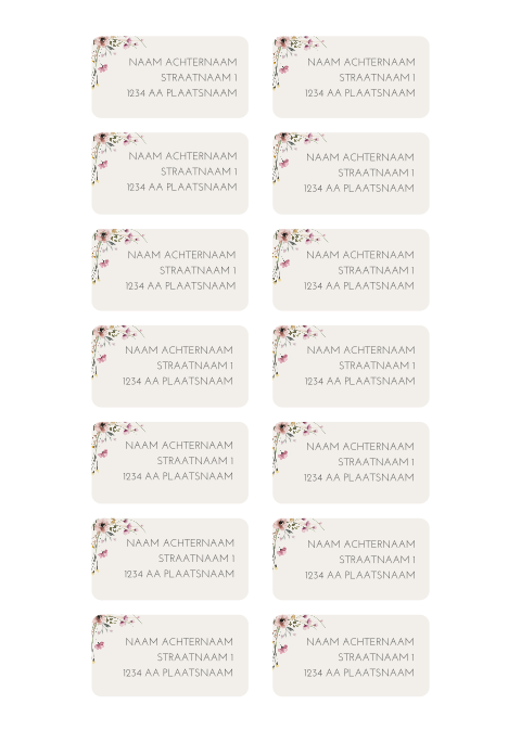 Adresstickers met bloementjes en hoogglans