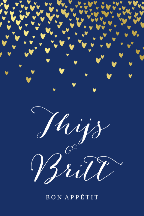 Menukaart met goudfolie hartjes