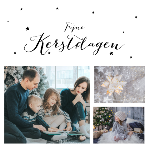 Zelf ontwerpen kerstkaarten met drie foto's en sterren