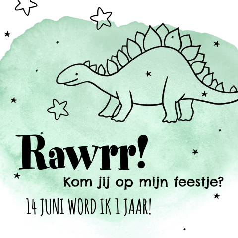 Getekende stoere uitnodiging kinderfeestje jongen mintgroen