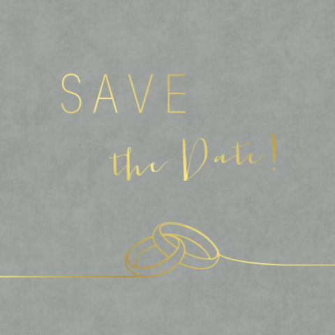 Stijlvolle save-the-date kaart met trouwringen in folie
