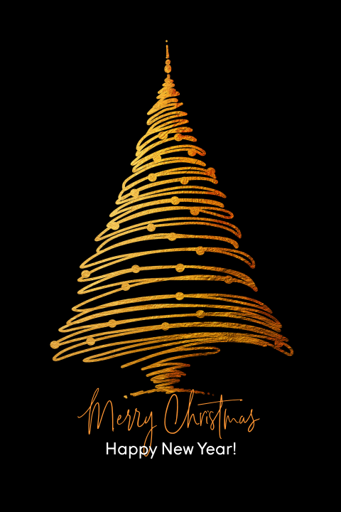 Kerstkaart gouden kerstboom