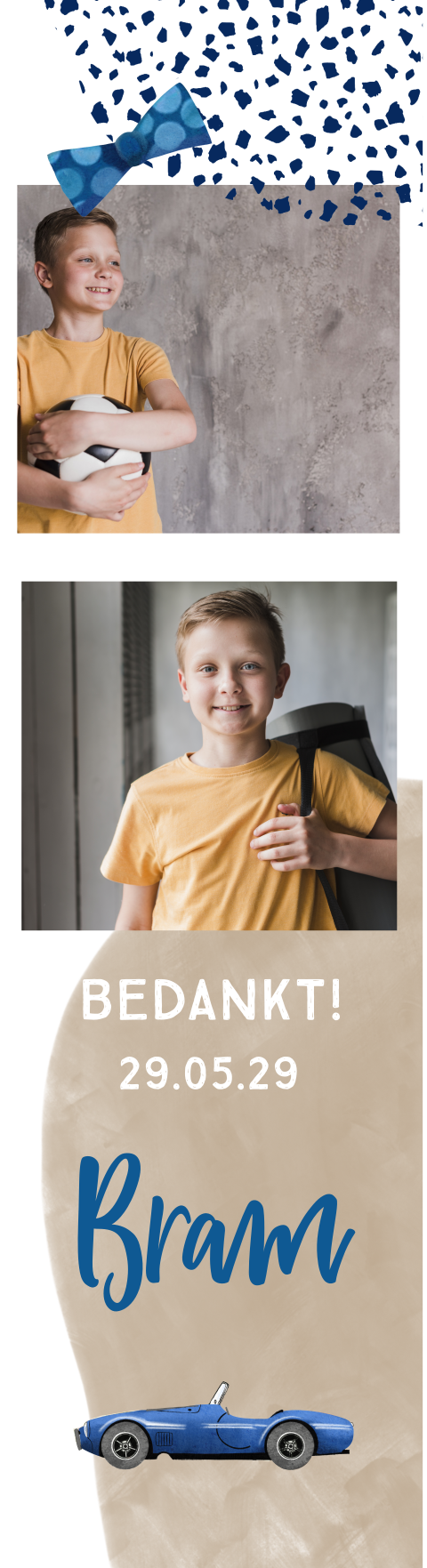 Boekenlegger jongen met blauwe auto - per 4 stuks