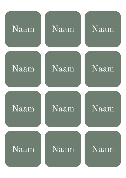 Vierkante naamkaartjes in groen met ronde hoeken
