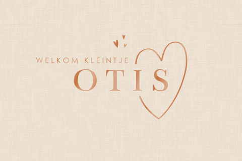 Romantisch geboortekaartje met hoogglans details en hartjes