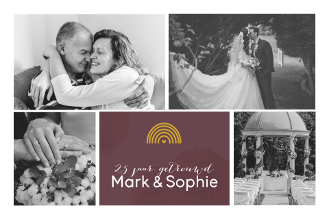 Hippe jubileumkaart met zwart-wit foto's en regenboog