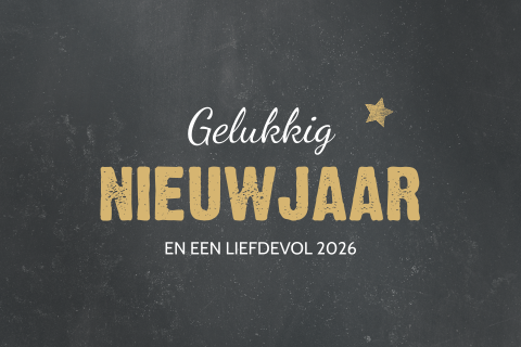 Hippe kerstkaart met krijtbord en stoere typografie in goudlook